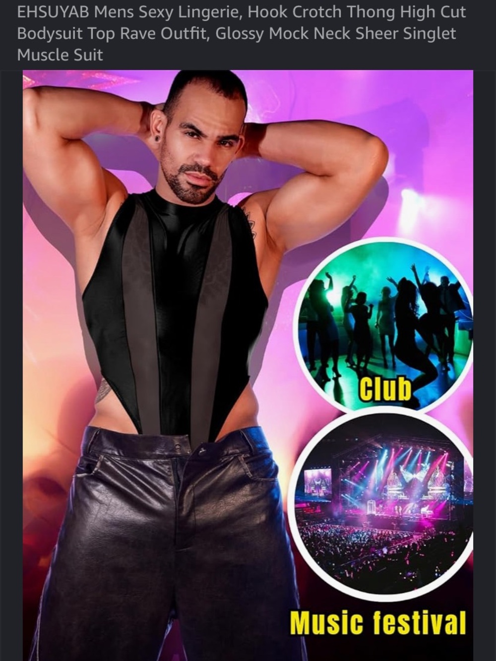 NWT-Black Men's Sleeveless Tank Bodysuit